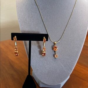 18K gold over Sterling Silver Citrine colored Rhinestones Earring and necklace